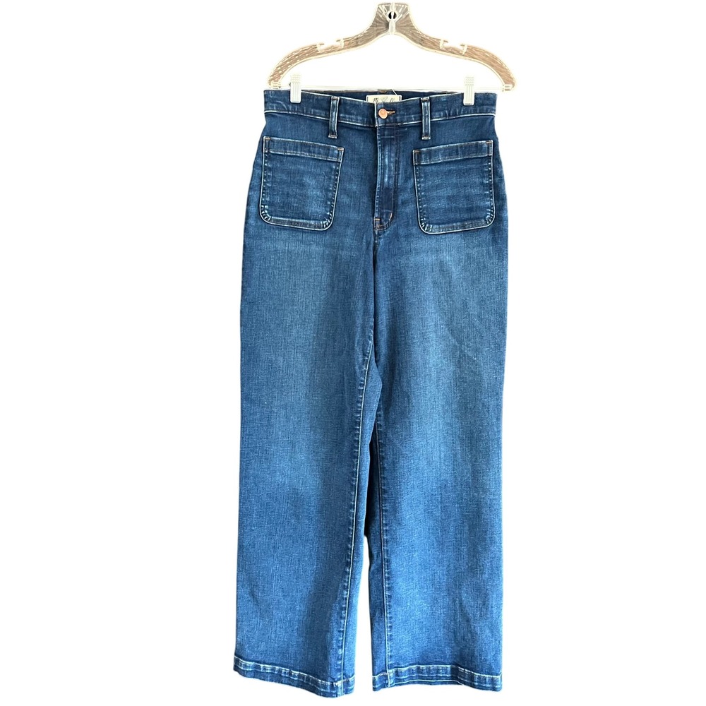 Madewell Emmett Wide Leg Patch Pocket Jeans Indigo Blue High Rise Size 30